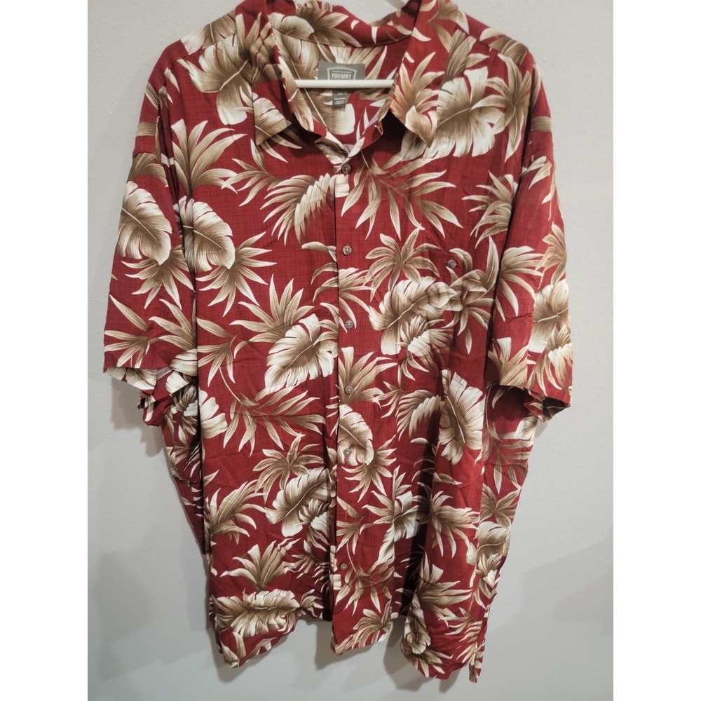 Foundry Shirt Mens 4XL Red Tan Hawaiian Floral Button Up Short Sleeve